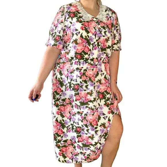 Vintage Garden Floral Midi Plus Size Spring Easter Tea Party Dress 3XL - Picture 1 of 6